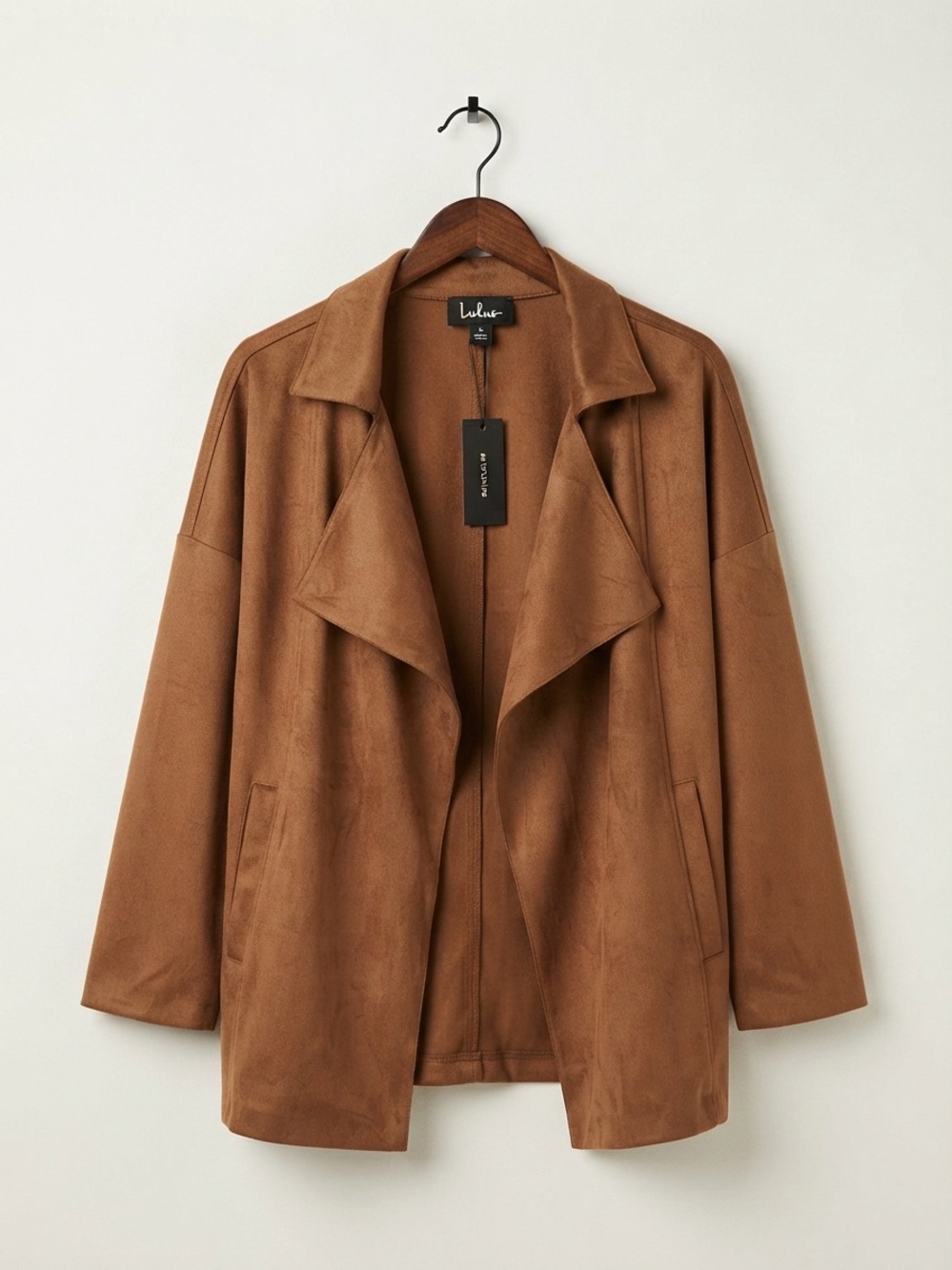 Lulu's Chestnut Suede Open Front Trench Coat